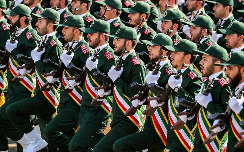 Members of Iran's Islamic Revolutionary Guard Corps (IRGC) march during the annual military parade. (AFP)