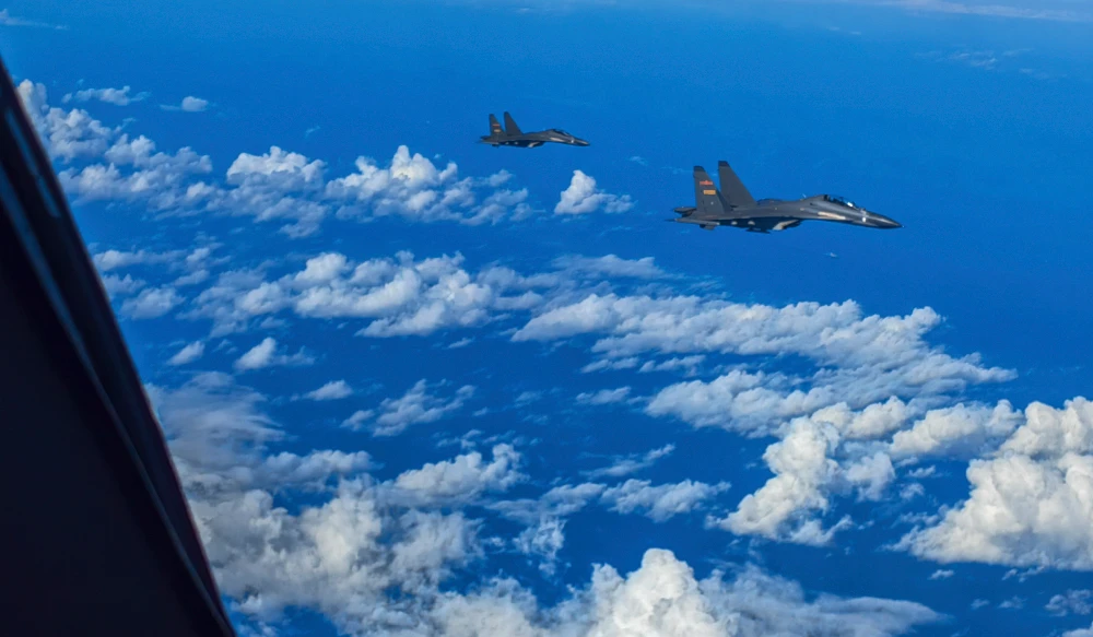 In this photo released by Xinhua News Agency, fighter jets of the Eastern Theater Command of the Chinese People's Liberation Army (PLA) conduct a joint combat training exercises around the Taiwan Island on Aug. 7, 2022. (AP)