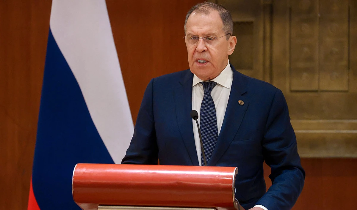 Russian Foreign Minister Sergei Lavrov gives a press conference during the G20 foreign ministers' meeting in New Delhi on March 2, 2023. (AFP)