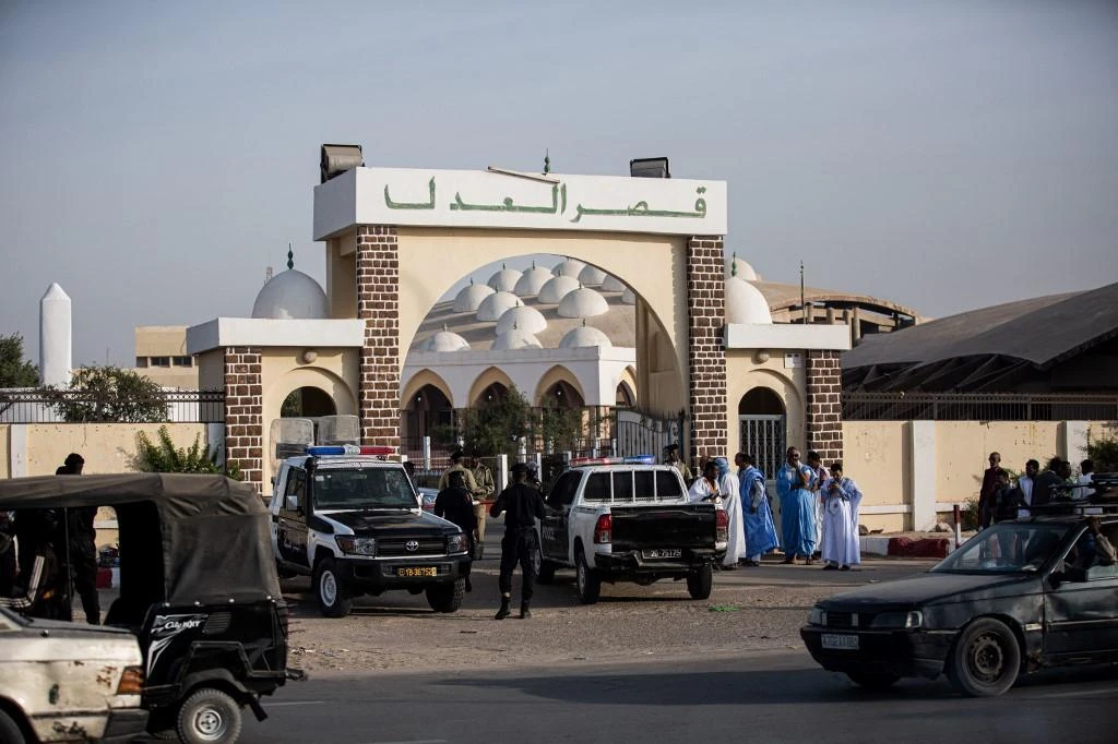 Security personal gather outside the courthouse in Nouakchott on January 25, 2023. (File/AFP)