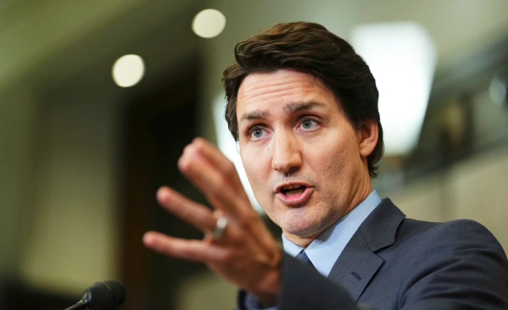 Canada's Prime Minister Justin Trudeau speaks during a news conference on Parliament Hill in Ottawa, Ontario, on Monday, March 6, 2023. (AP)