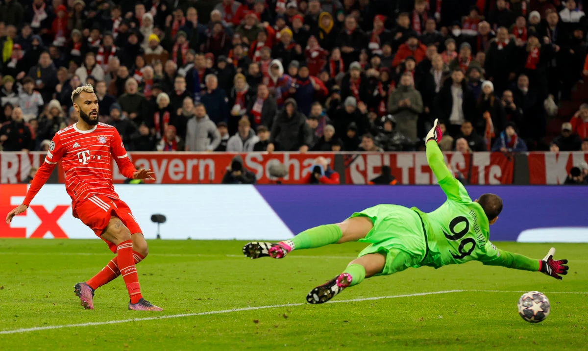 Bayern Munich's Cameroonian forward Eric Maxim Choupo-Moting scores the 1-0 opening goal against Paris Saint-Germain's Italian goalkeeper Gianluigi Donnarumma during their UEFA Champions League round of 16, 2nd-leg in Munich on Thursday. (AFP)