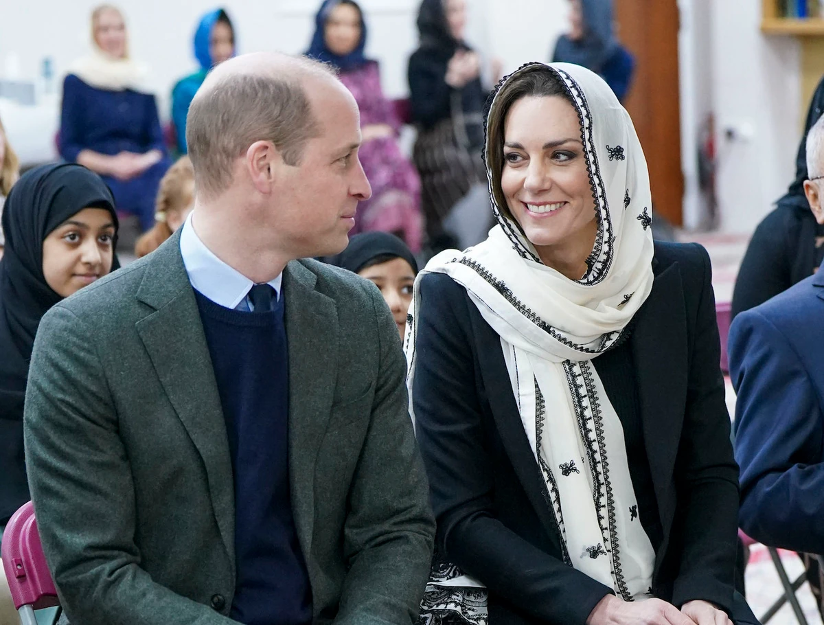 Britain’s Prince William and Kate, Princess of Wales, during a visit to the Hayes Muslim Centre in West London, Thursday, March 9, 2023. (AP)
