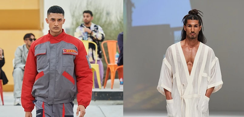 Arab labels Anomalous (left) and MOK showcased new collections at Dubai Fashion Week. (Supplied)