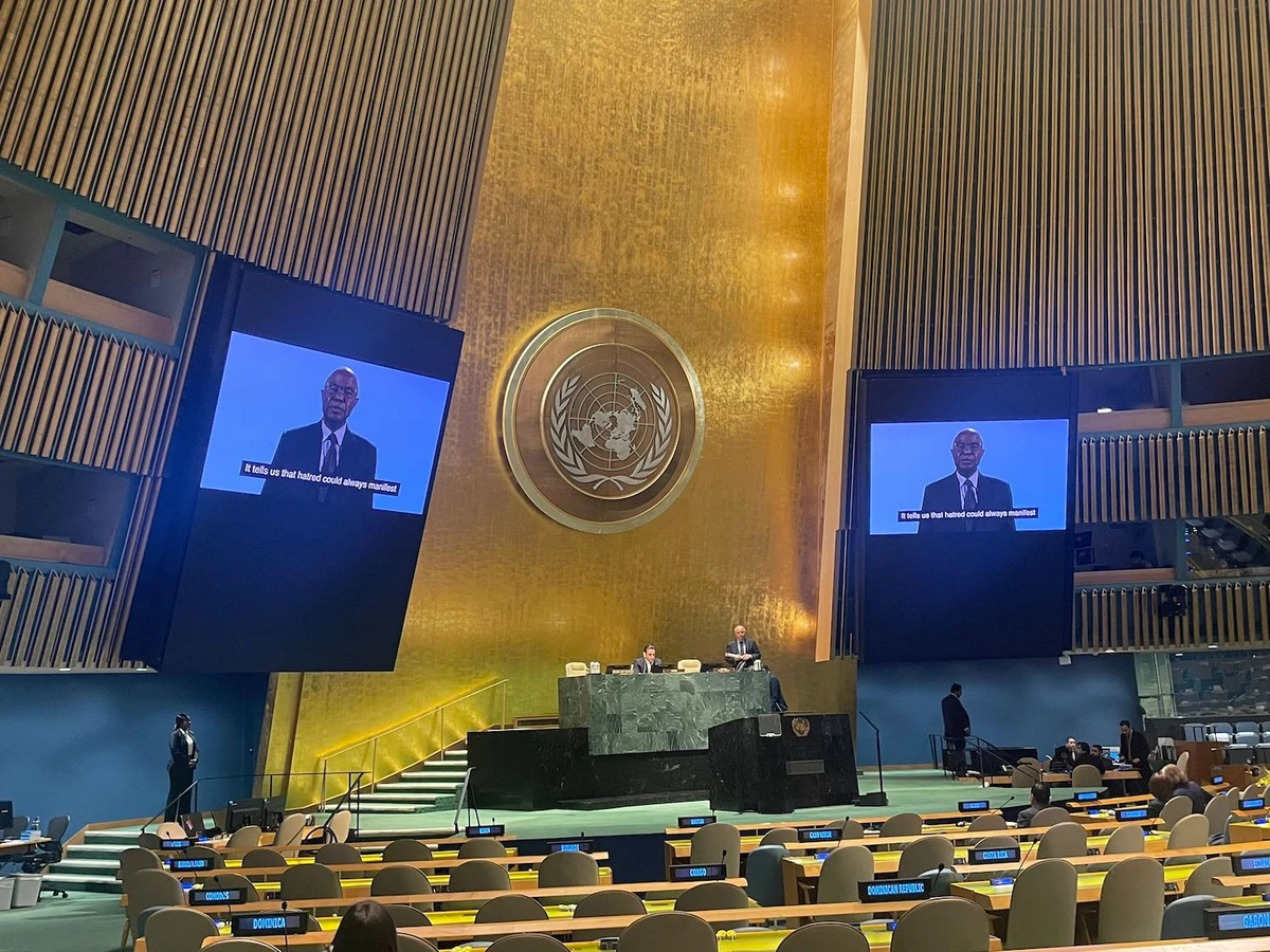Secretary-general of the OIC, Hissein Brahim Taha, addresses the UN General Assembly to commemorate the International Day to Combat Islamophobia. (@OIC_OCI)