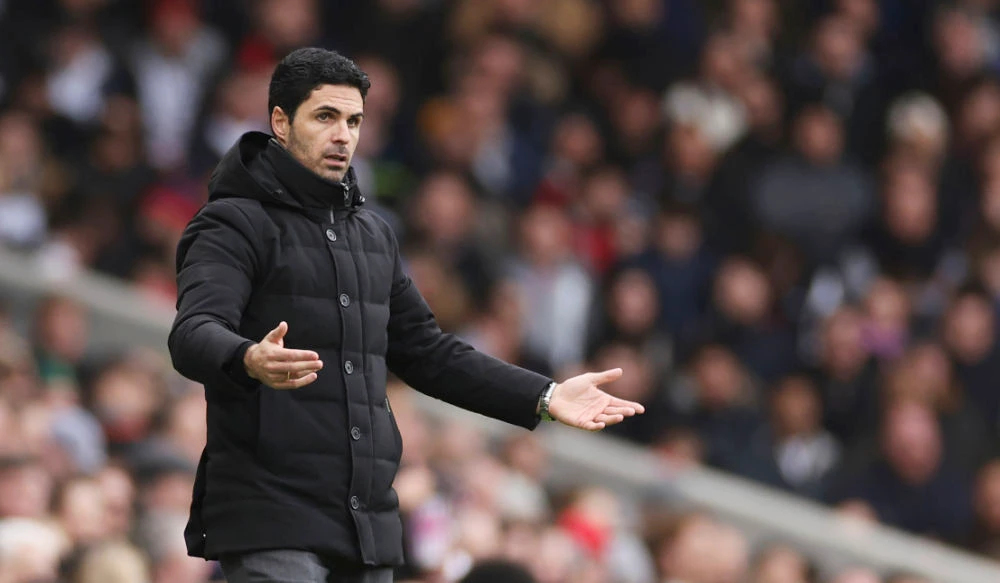 Arsenal manager Mikel Arteta during the English Premier League soccer match between Fulham and Arsenal at Craven Cottage stadium in London Sunday. (AP)