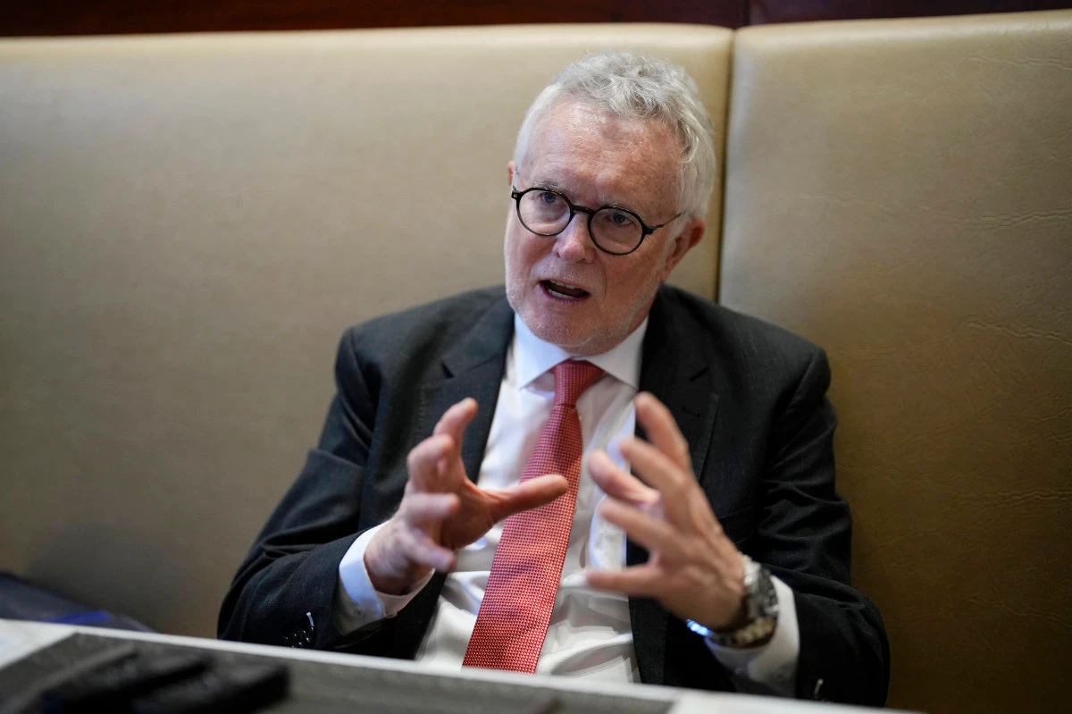 EU Special Envoy for the Indo-Pacific Richard Tibbels gestures during an interview in Makati, Philippines, on March 15, 2023. (AP Photo)