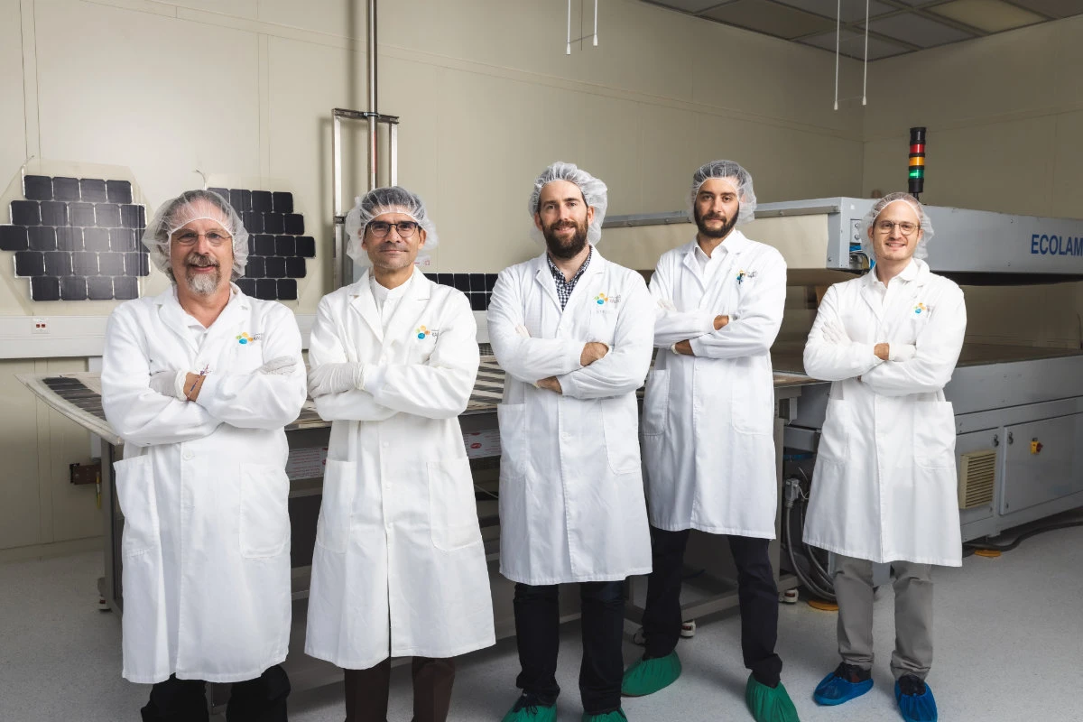 Founding team of Mirai Solar, from left, inside the KAUST Solar Center labs: Emmanuel Van Kerschaver, Michael Salvador, Tom Allen, Michele de Bastiani, Ahmed Balawi. (Supplied)