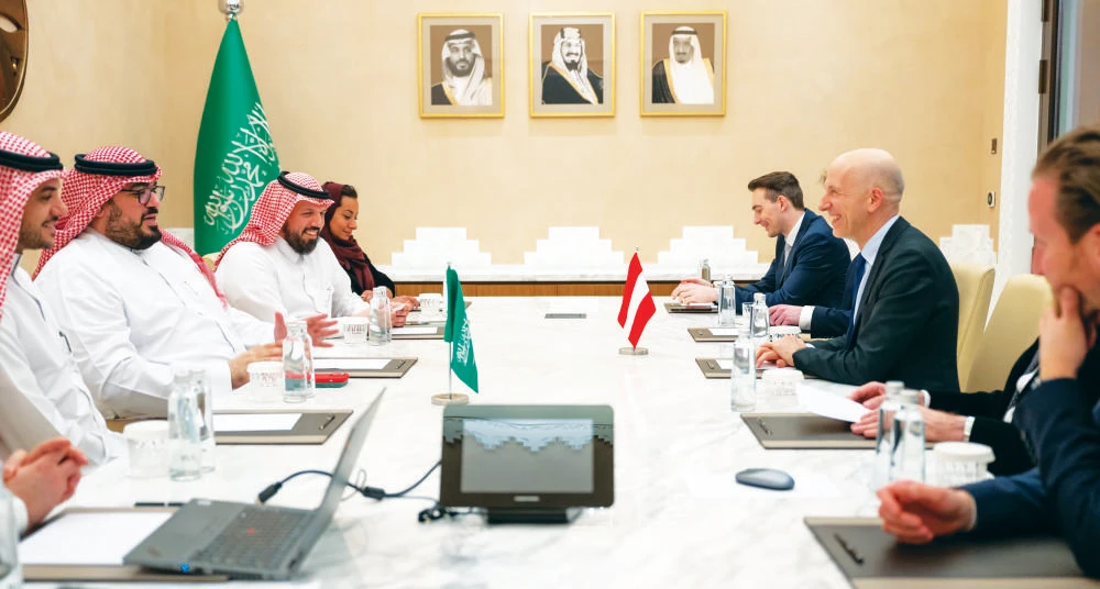 Faisal bin Fadel Al-Ibrahim meets with Martin Kocher in Riyadh. (Supplied)