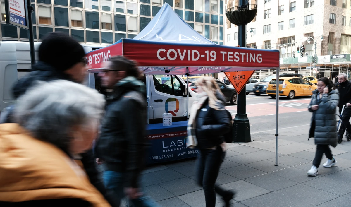 A Covid-19 testing tent sits along a Manhattan street on March 09, 2023 in New York City. (AFP/File)