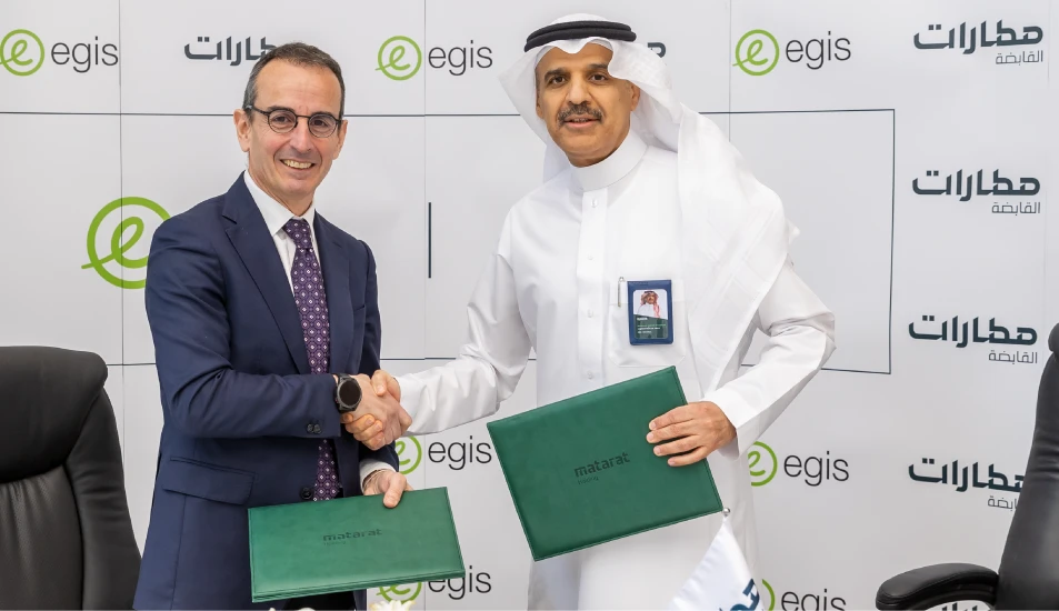 The contract was signed by Matarat’s CEO Mohammed Almaghlouth and Egis’ CEO in the Middle East and South Asia, Alaa AbuSiam. (Supplied)
