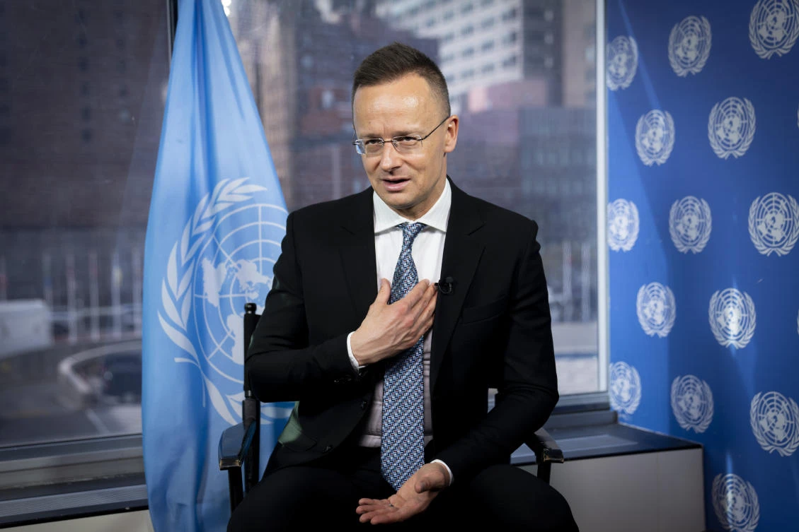 Peter Szijjarto, Minister of Foreign Affairs of Hungary, is interviewed by AP on Mar. 24, 2023, at the UN headquarters. (AP)