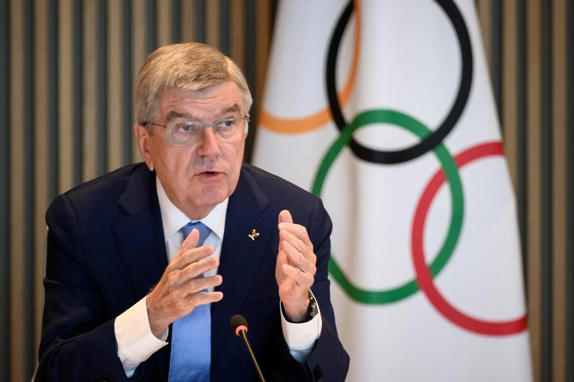 International Olympic Committee President Thomas Bach gestures during an IOC executive board meeting where the issue of Russian athletes will be discussed, in Lausanne, on Mar. 28, 2023. (AFP)