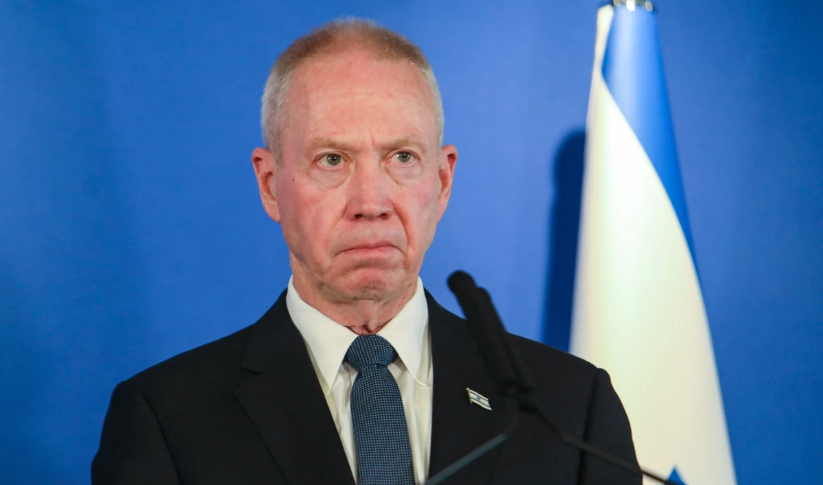 Israeli Minister of Defence Yoav Gallant delivers a statement to the press at the Israel Aerospace Industries (IAI) headquarters near the Ben Gurion airport in Tel Aviv, on March 9, 2023. (AFP)