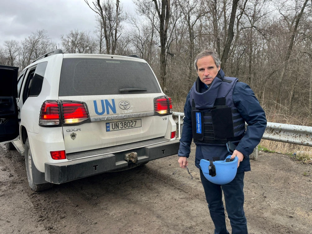 International Atomic Energy Agency (IAEA) Director General Rafael Grossi is seen on his way to Zaporizhzhia Nuclear Power Plant, amid Russia’s attack on Ukraine, in Zaporizhzhia region, Ukraine on Mar. 29, 2023. (Reuters)