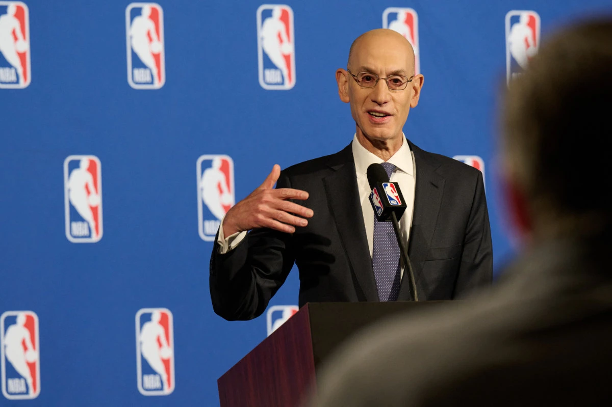 NBA Commissioner Adam Silver speaks to the media after the Board of Governors meetings at the St. Regis Hotel in New York City on March 29, 2023. (AFP)
