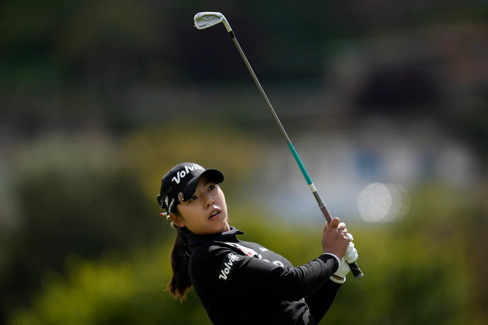 Mi Hyang Lee tees off at the 17th hole during the first round of LPGA’s DIO Implant LA Open golf tournament on Thursday in Palos Verdes Estates, California. (AP)