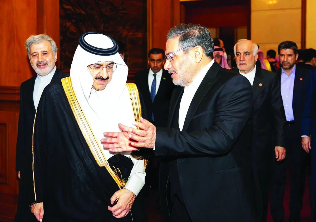 KSA's Musaed bin Mohammed Al-Aiban and Iran’s Ali Shamkhani signed the agreement in Beijing. (SPA photo)