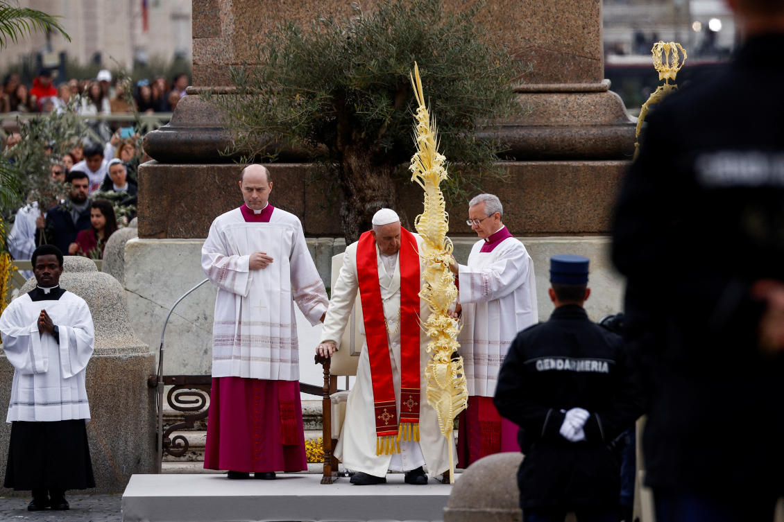 Pope Francis attends the Palm Sunday Mass in Saint Peter's Square at the Vatican. (Reuters)