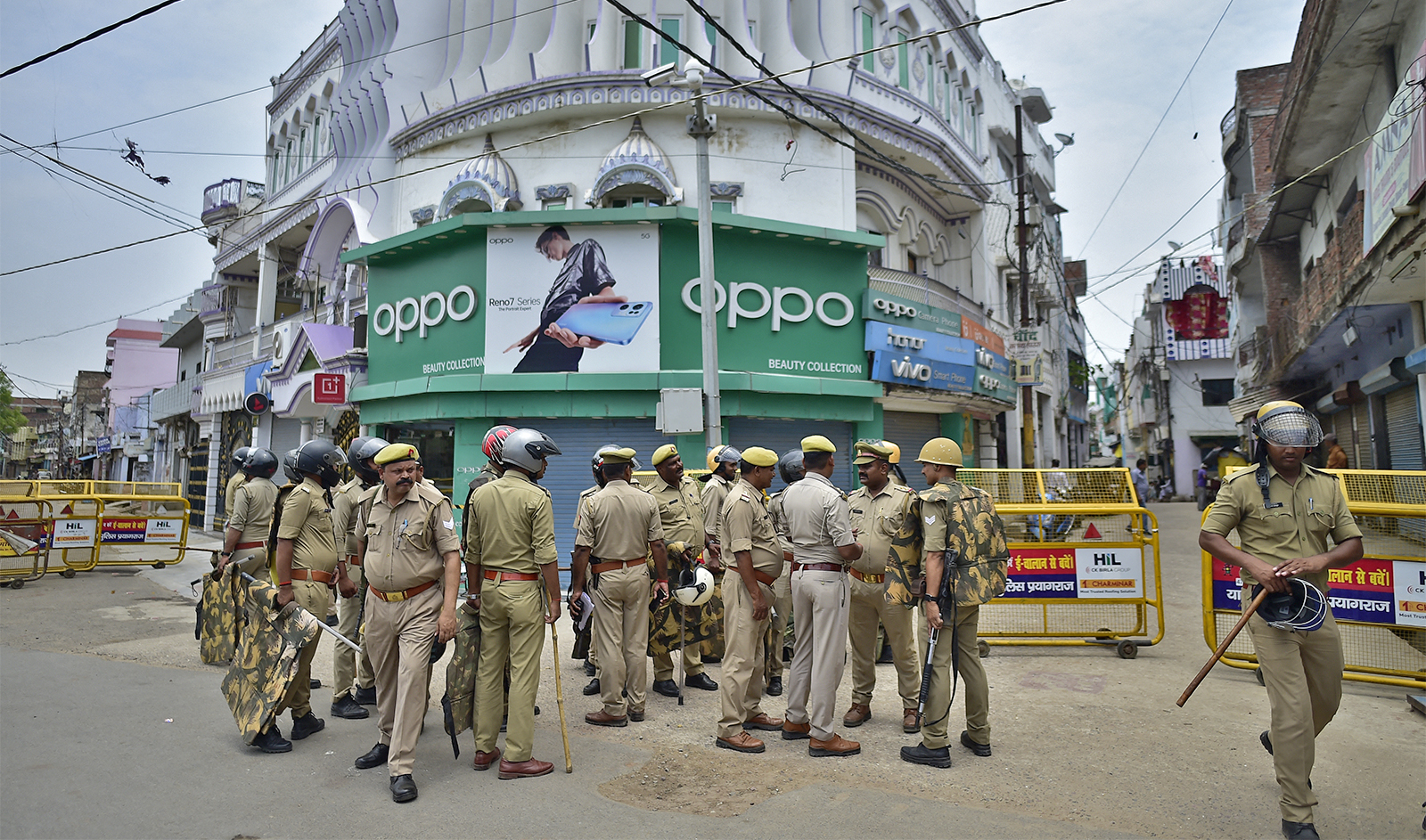 Police personnel stand guard in the Atala area in Allahabad, India, on June 17, 2022. (AFP/File)