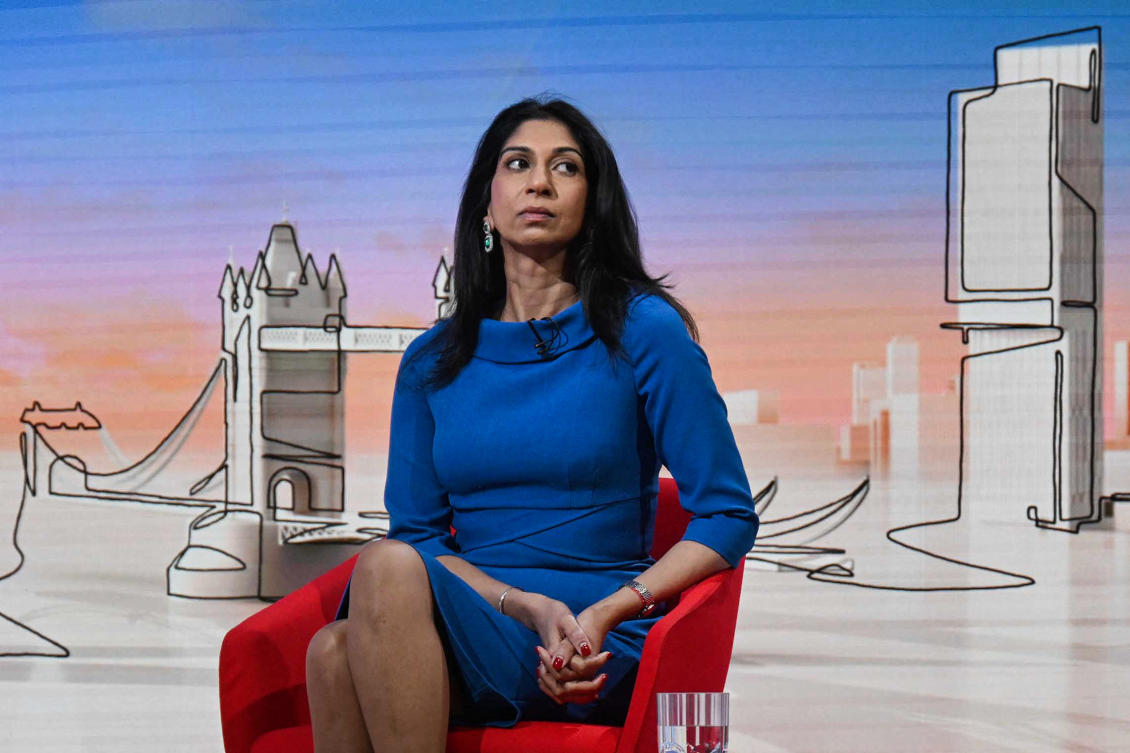 A handout picture released by the BBC, taken and received on April 2, 2023, shows Britain's Home Secretary Suella Braverman. (AFP)