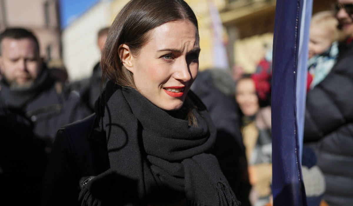 Finnish Prime Minister and leader of the Social Democratic party Sanna Marin arrives for a campaign rally in Helsinki, Finland, Saturday, April 1, 2023. (AP)