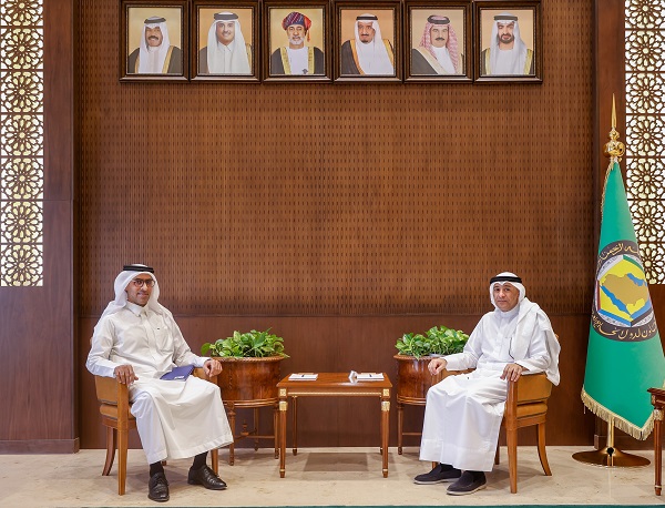 Secretary-General of the Gulf Cooperation Council, Jasem Albudaiwi met with the newly-appointed General Coordinator for Negotiations and Head of the Negotiating Team of the GCC, Dr. Raja Al Marzouqi in Riyadh. (supplied)