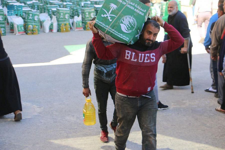In Lebanon, 8,260 Syrian and Palestinian refugees, as well as poor families in the host community, received more than 107 tons of food parcels. (SPA)