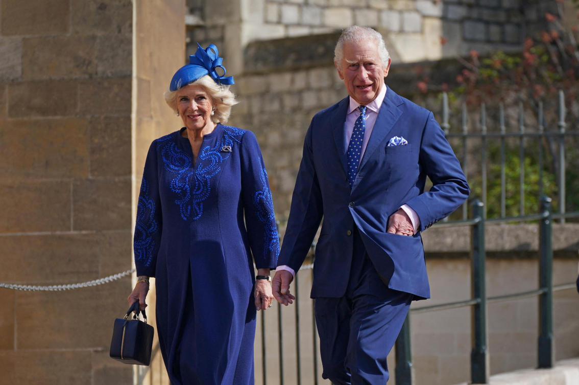 King Charles III and the Queen Consort attend the Easter Mattins Service at St George's Chapel at Windsor Castle in Berkshire, Britain April 9, 2023. (Reuters)
