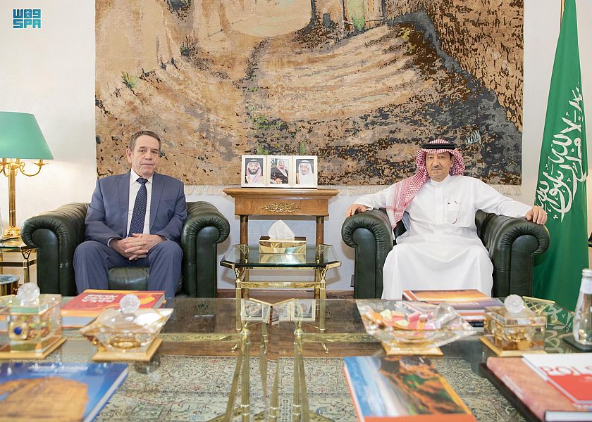Saudi Deputy Foreign Minister Waleed Al-Khuraiji receives the ambassador of Russia to Saudi Arabia, Sergei Kozlov, to review relations. (SPA)