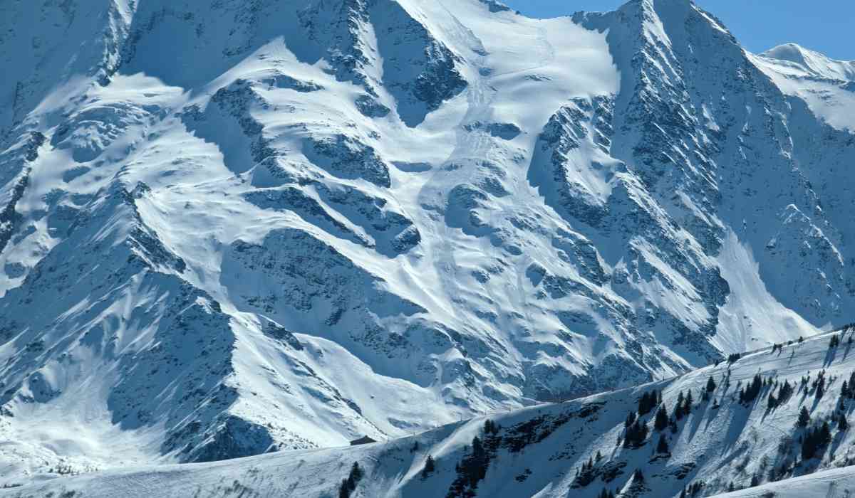 General view shows the aftermath of an avalanche near the Armancette glacier, in the French Alps, as seen from Mont Joux, France, April 9, 2023, in this picture obtained from social media. (REUTERS)