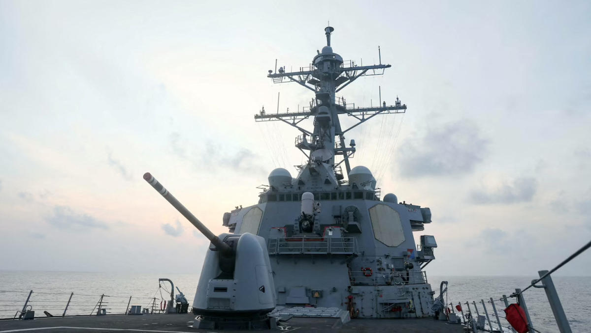 The Arleigh Burke-class guided-missile destroyer USS Milius (DDG-69), deployed to the US 7th Fleet area of operations, conducts underway operations at an undisclosed location in South China Sea. (Reuters)
