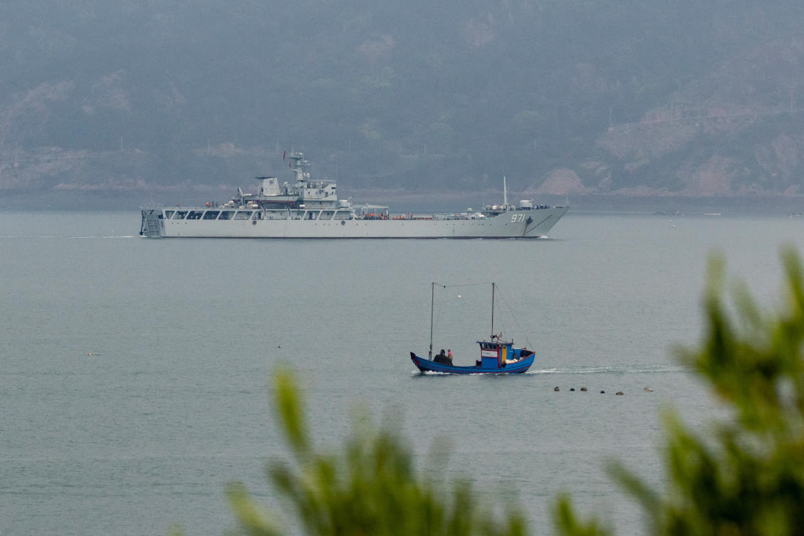 A Chinese warship takes part in a military drill off the Chinese coast near Fuzhou, Fujian Province, across from the Taiwan-controlled Matsu Islands on April 11, 2023. (Reuters)