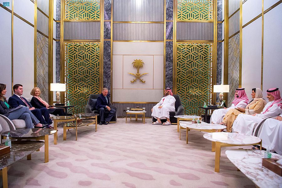 Saudi Crown Prince Mohammed bin Salman meets with US Senator from South Carolina Senator Lindsey Graham in Jeddah. (SPA)