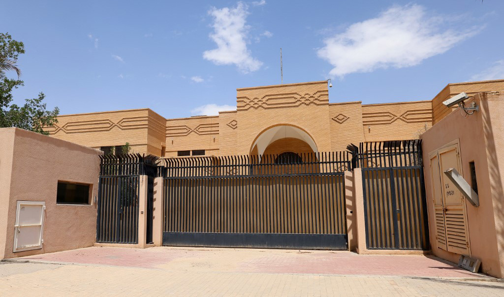 A picture shows the closed Iranian embassy in the diplomatic quarter of the Saudi capital Riyadh, on April 11, 2023. (AFP)