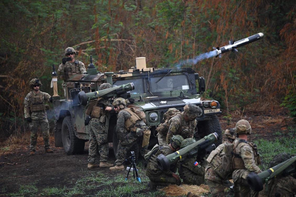 A US marine fires a Javelin anti-tank weapon system during the live exercise as part of the US-Philippines joint military exercise ‘Balikatan’ at Fort Magsaysay north of Manila on April 13, 2023. (AFP)