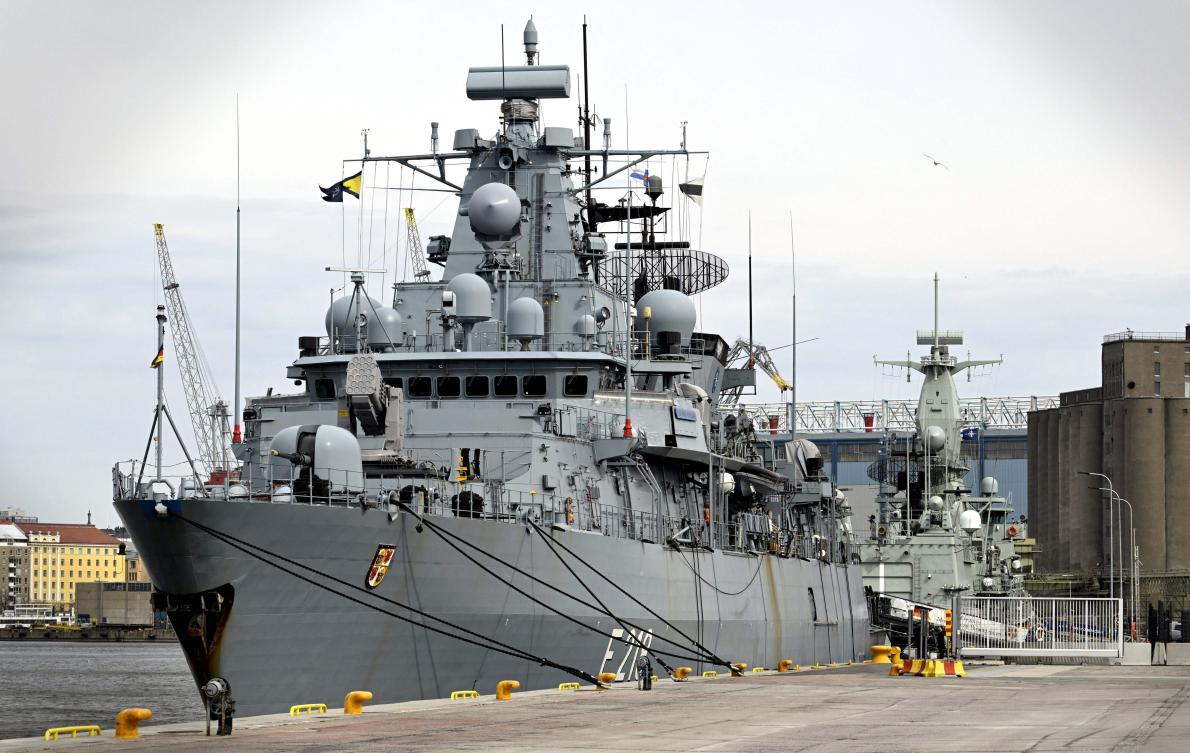 German frigate FGS Mecklenburg-Vorpommern is docked at the harbour in Helsinki, Finland after participating in an exercise organized by the Finnish Coastal Fleet, the first time since Finland joined NATO. (AFP)