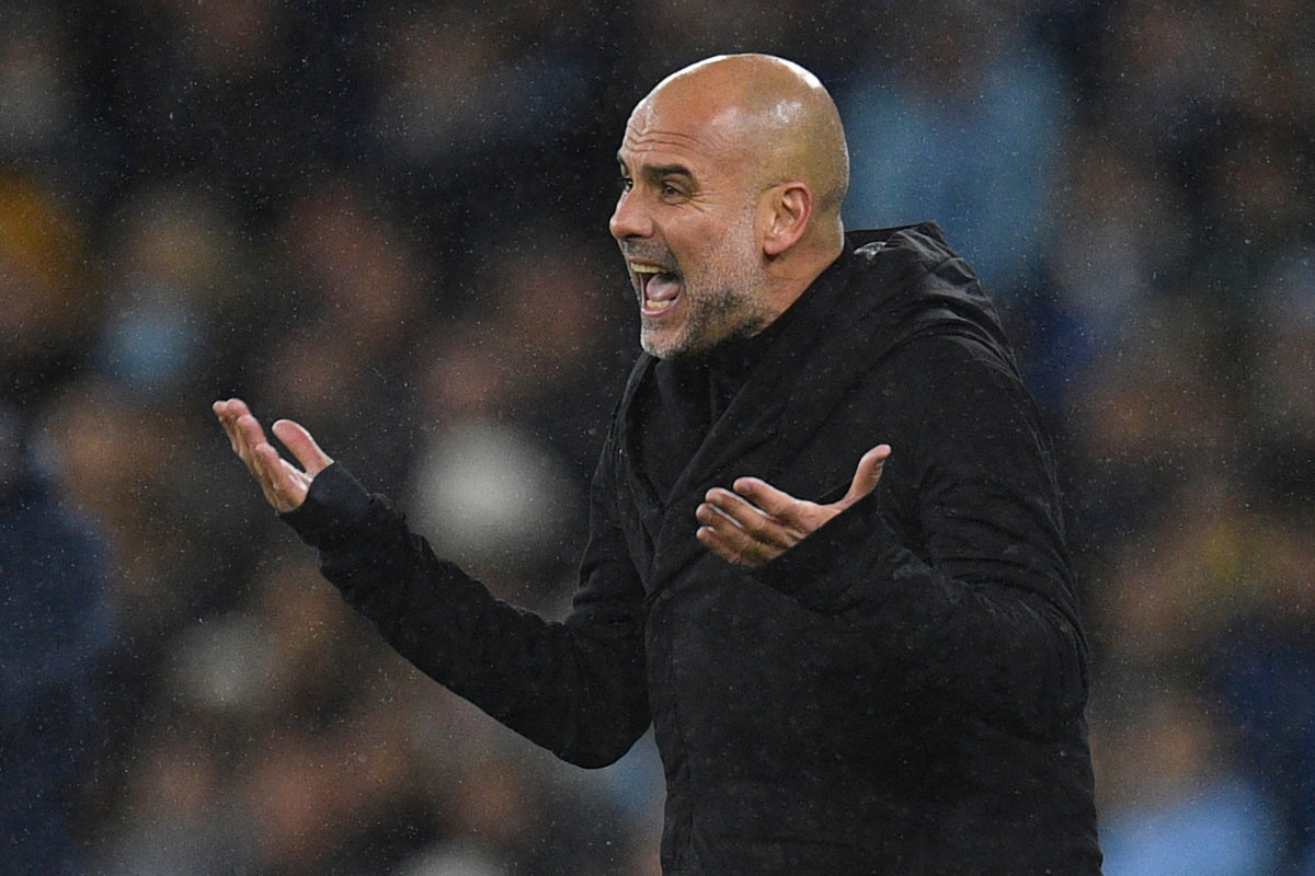 Manchester City's Spanish manager Pep Guardiola gestures on the touchline during the UEFA Champions League quarterfinal, first leg between Manchester City and Bayern Munich at the Etihad Stadium in Manchester, northwest England, on Tuesday. (AFP)