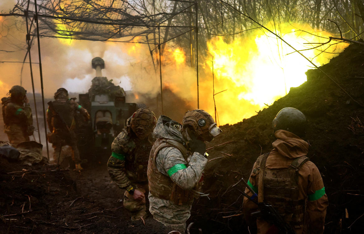 Above, Ukrainian artillery fires toward the frontline during heavy fighting near Bakhmut, Ukraine on April 13, 2023. (Reuters)