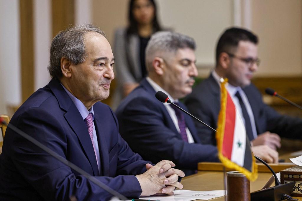 Syrian Foreign Minister Faisal Mekdad meets with his Egyptian counterpart (not pictured) at the ministry headquarters in Cairo, on April 1, 2023. (AFP)
