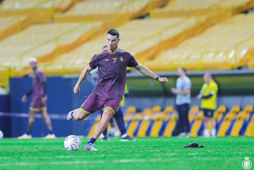 Cristiano Ronaldo prepares for his first Riyadh Derby against Al-Hilal. (Twitter: @AlNassrFC_EN)