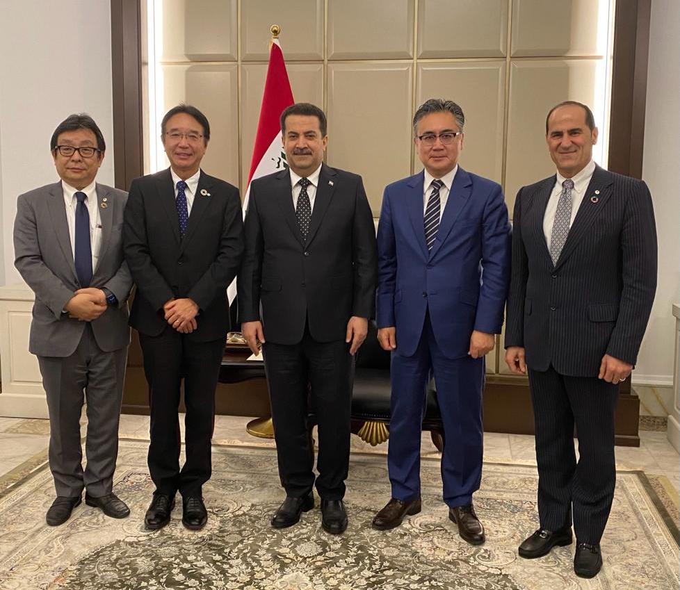 Futoshi Matsumoto, the ambassador of Japan to Iraq, with Hajime Mori, representative of Sumitomo Corporation, Yutaka Ezaki, CEO of Toyota Iraq, and Sardar Al-Bebany, chairman of Sardar Group. (Twitter: @JAPANAmbIRAQ)