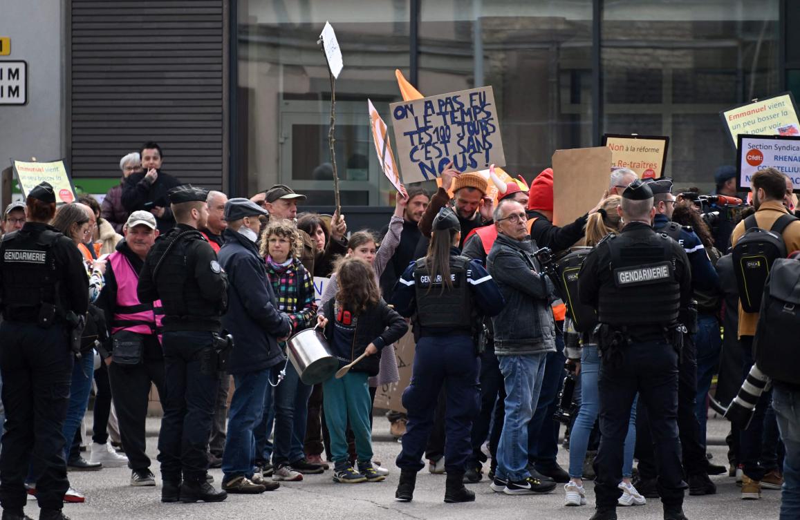 French publisher Editions La Fabrique has called on British police to cease their investigation of an employee who it said was arrested on his way to the London Book Fair and questioned about French President Emmanuel Macron’s government and his pension reforms that sparked months of protests. (AFP)