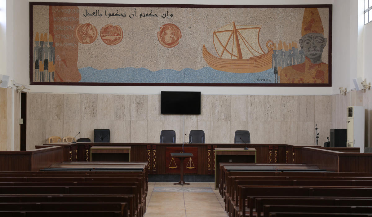 A picture shows an empty court room in Lebanon's Justice Palace in Beirut on August 30, 2022. (AFP)