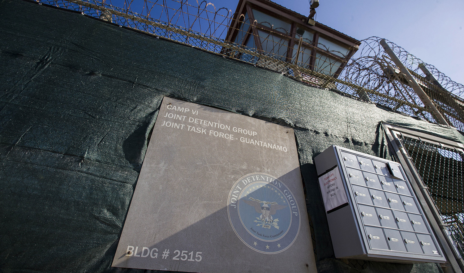 In this photo reviewed by U.S. military officials, the control tower of Camp VI detention facility is seen on April 17, 2019, in Guantanamo Bay Naval Base, Cuba. (AP/File)