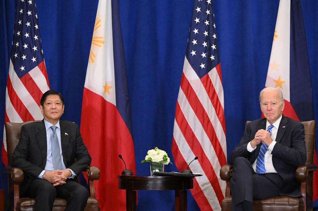Above, US president Joe Biden meets with his Philippine counterpart Ferdinand Marcos Jr. on the sidelines of the UN General Assembly on Sept. 22, 2022. (AFP)