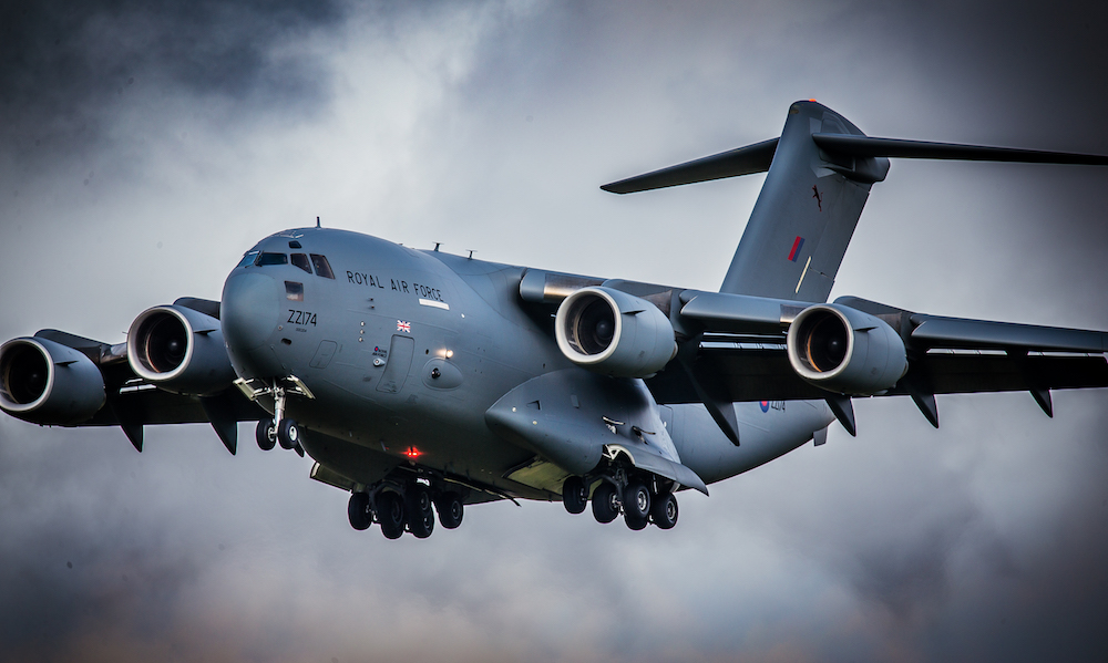 The C-17 Globemaster was on the ground at the eastern Sudanese port on the Red Sea along with troops who “may form part of a second rescue” of British nationals. (UK Ministry of Defense/File Photo)