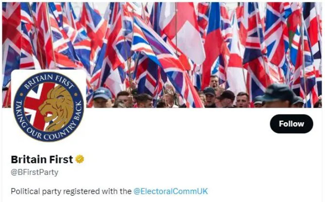 Far-right political party Britain First receives Twitter gold tick verification status