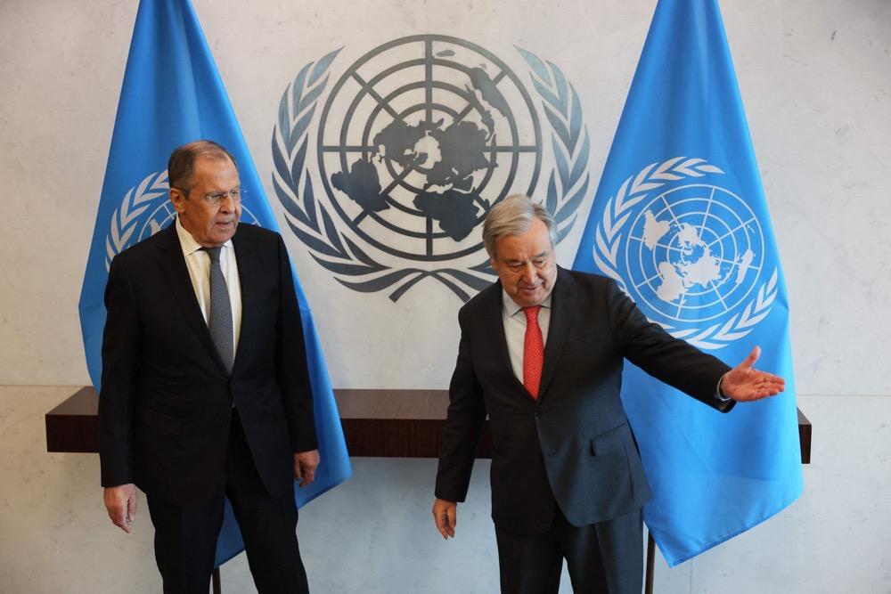 Russian Foreign Minister Sergey Lavrov with UN. Secretary-General António Guterres on April 24, 2023 in New York City. (Getty Images/AFP)