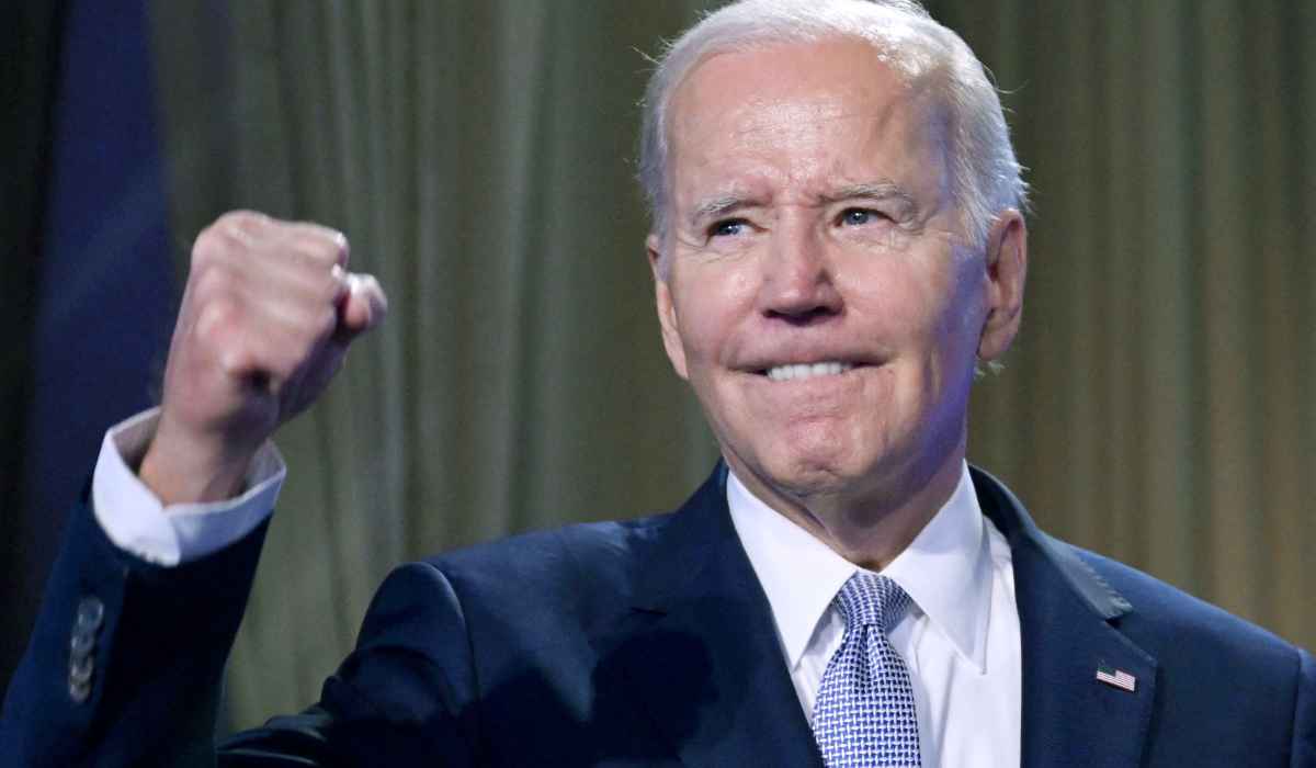 US President Joe Biden acknowledges the crowd during an event on the creation of new manufacturing jobs at the Washington Hilton in Washington, DC, April 25, 2023. (AFP)
